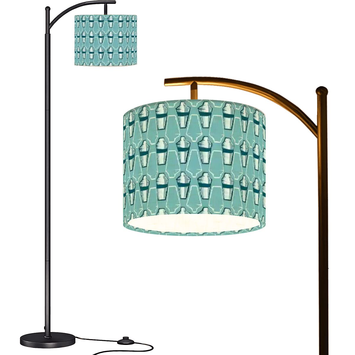 Mid Century Modern Martini Shaker Designed Aqua Blue Retro Arc Floor Lamp - Mid Century Modern Gal