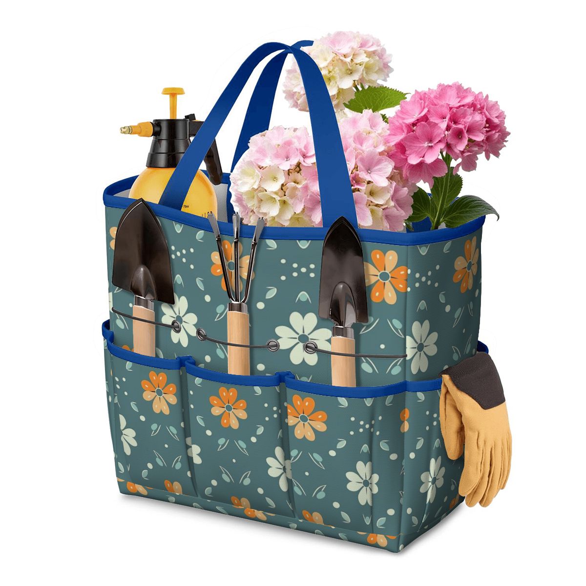 Mid Century Modern Scandinavian Blue, Orange Cream Retro Floral Garden Tool Bag - Mid Century Modern Gal