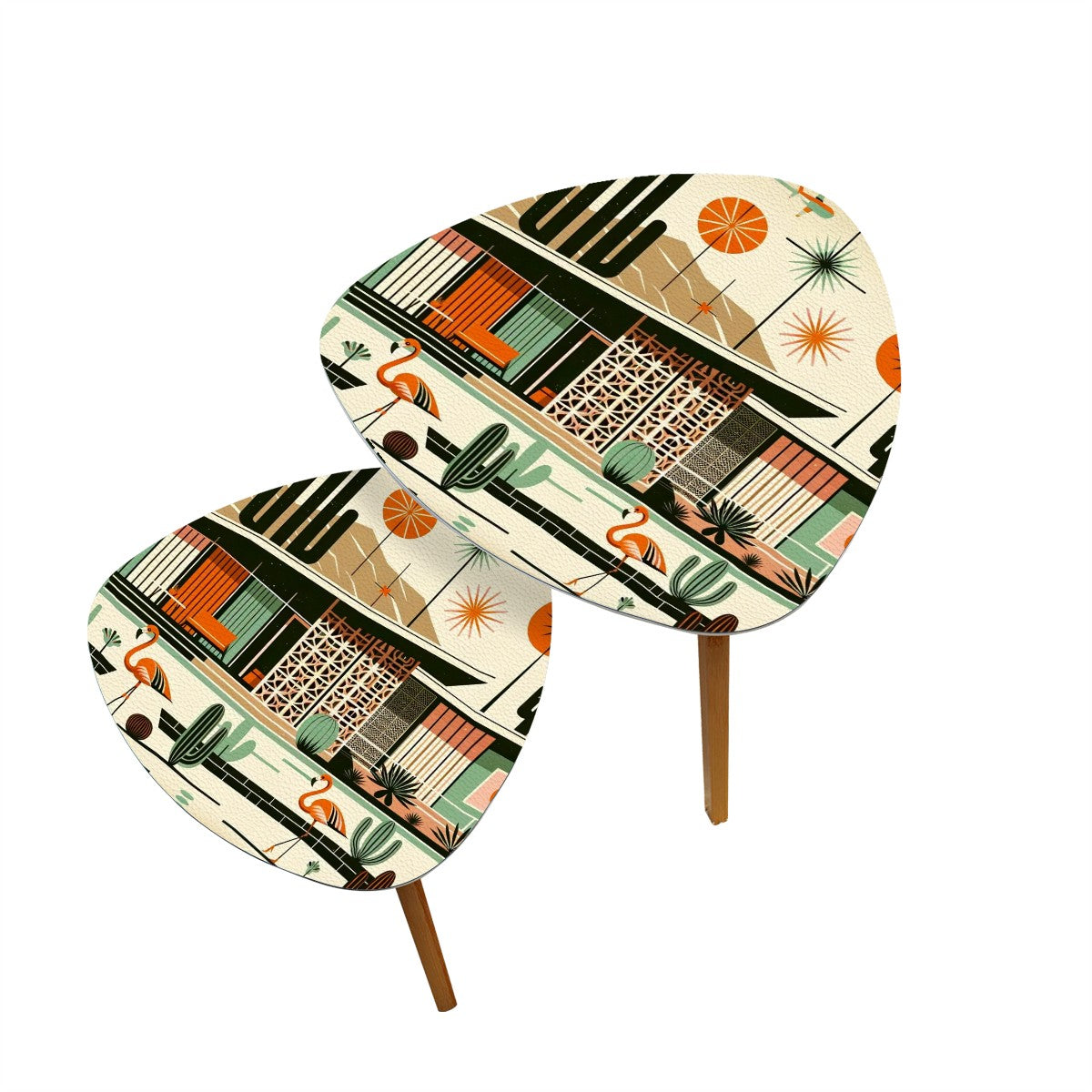 Palm Springs California MCM Home, Kitschy Flamingos Retro Nesting Tables