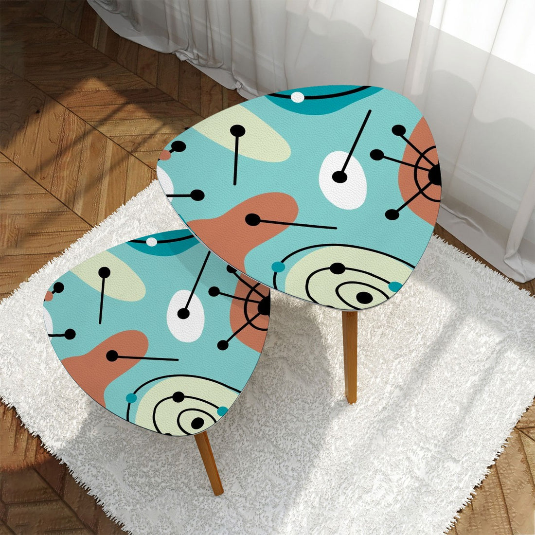 Mid Century Modern Amoeba Designed Aqua Blue, Nesting Tables