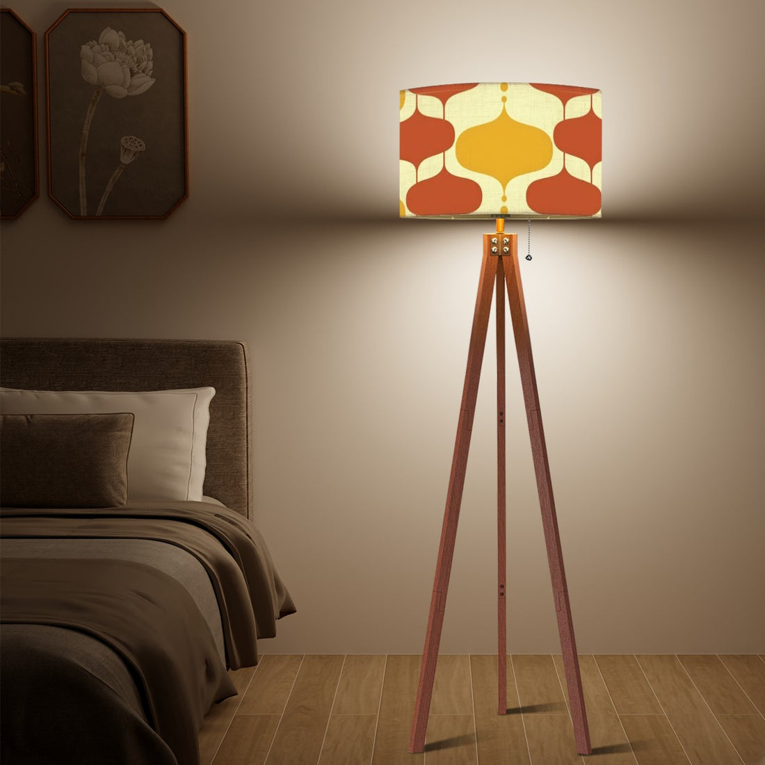 Mid Century Modern Groovy Mustard Yellow, Burnt Orange Retro Tripod Floor Lamp - Mid Century Modern Gal