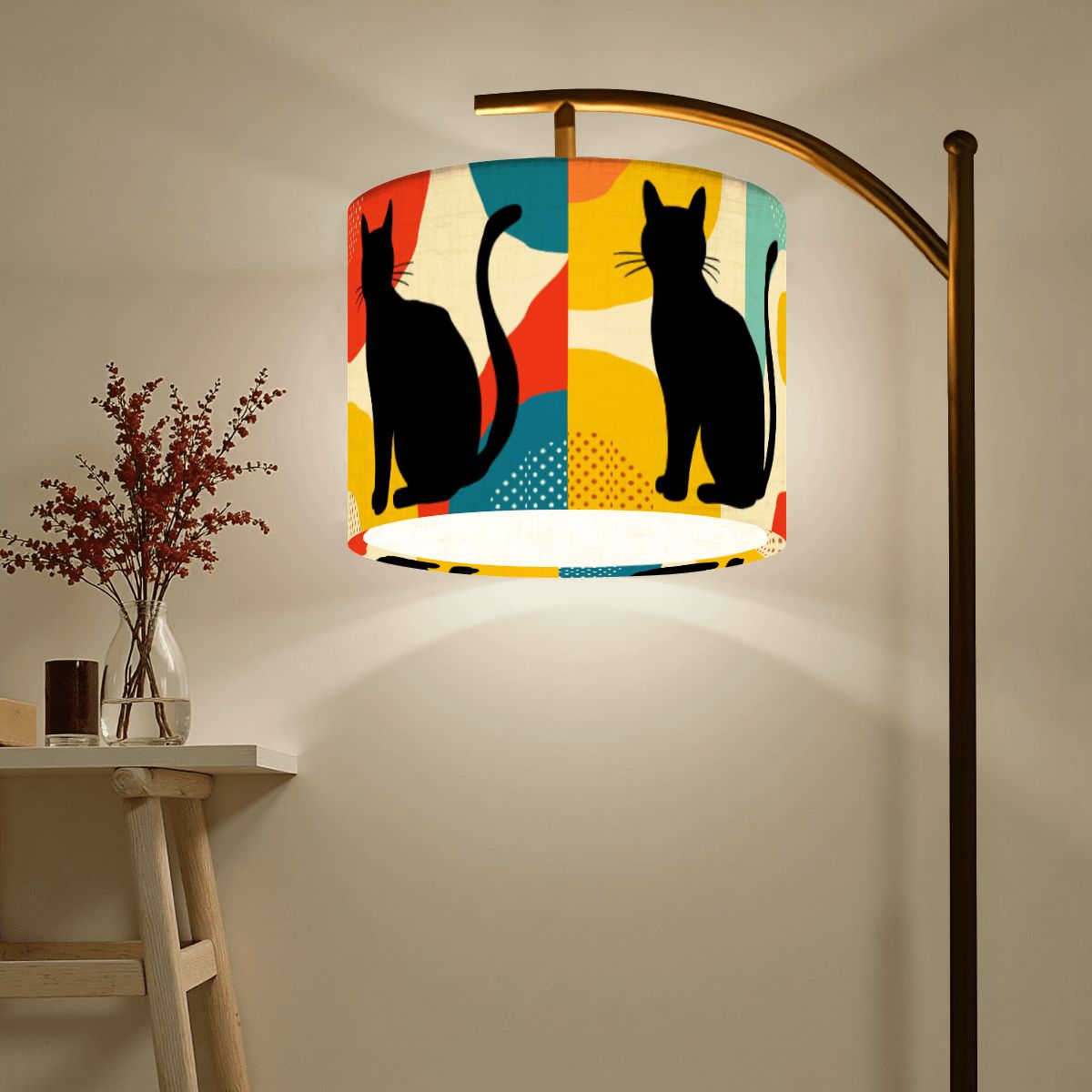 Pop Art Black Atomic Cats, Red Blue Yellow, Lamp SHADE ONLY - For Arc Floor Lamps Only