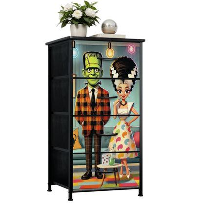 Frankenstein and Bride Of Mid Century Modern Kitschy Retro 4-Drawer Dresser - Mid Century Modern Gal