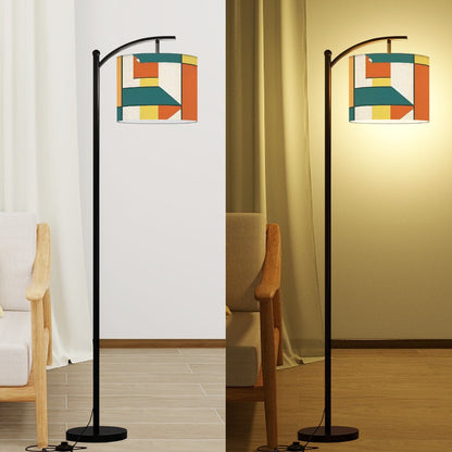 Mid Century Modern Bauhaus Orange, Teal Geometric Designed Mod Arc Floor Lamp - Mid Century Modern Gal