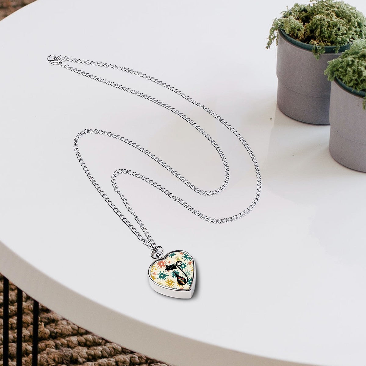 Atomic Cat Mid Mod Starburst Sentimental Statement Piece Pet Ashes Necklace - Mid Century Modern Gal
