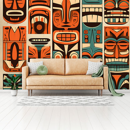 Tiki Idol Mid Century Modern Wallpaper, Peel and Stick Retro Wall Murals