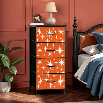 Atomic Starbursts Mid Century Modern Orange Retro 4-Drawer Dresser - Mid Century Modern Gal