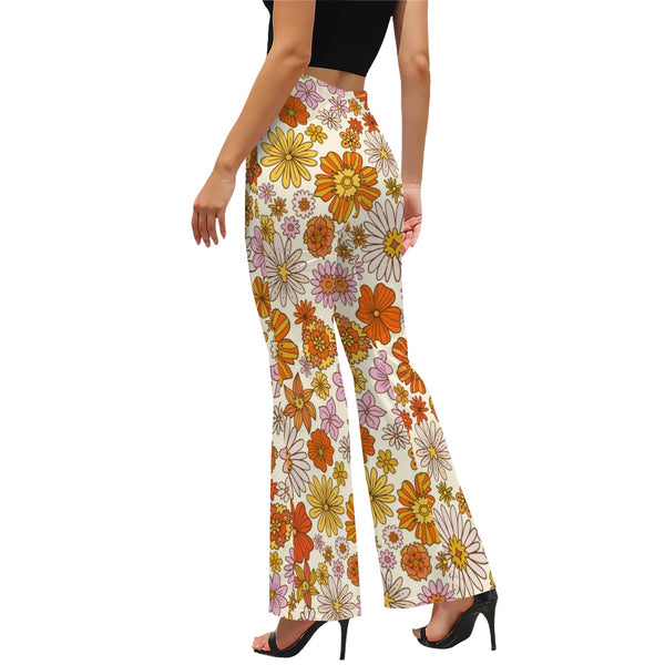 Retro Style 70s Flower Power Hipster Flared Pants