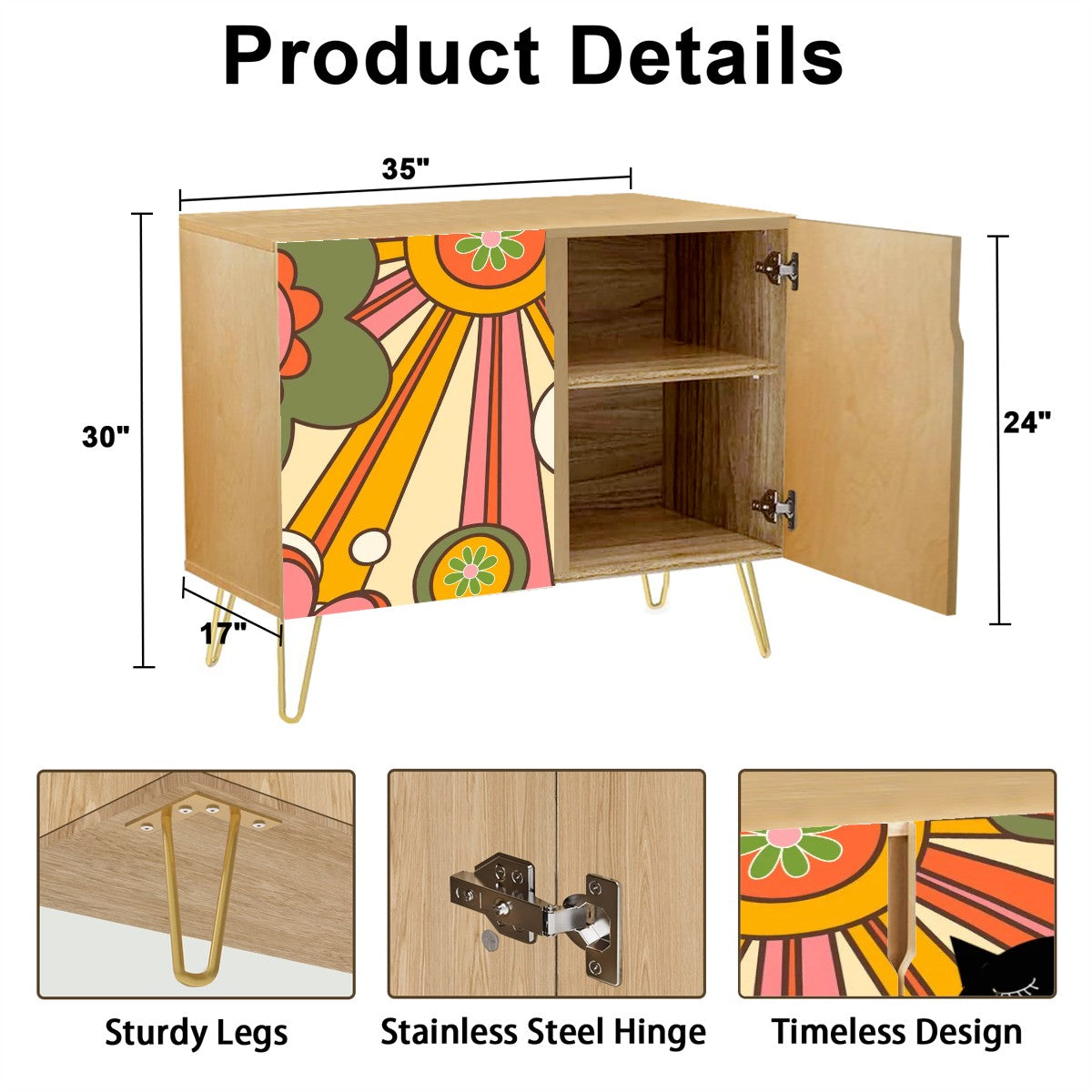 Retro 70s Groovy TV Cabinet, Sideboard Credenza With Groovy Cat Wooden Storage Cabinet - Mid Century Modern Gal