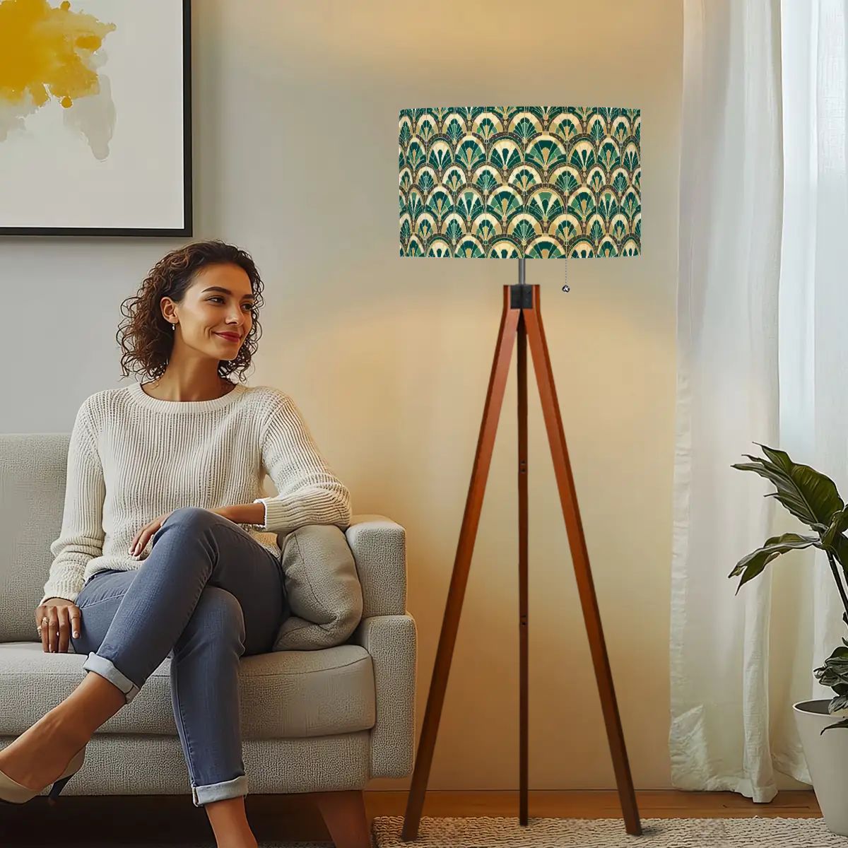 Art Deco Peacock Inspired Tripod Floor Lamp - Mid Century Modern Gal