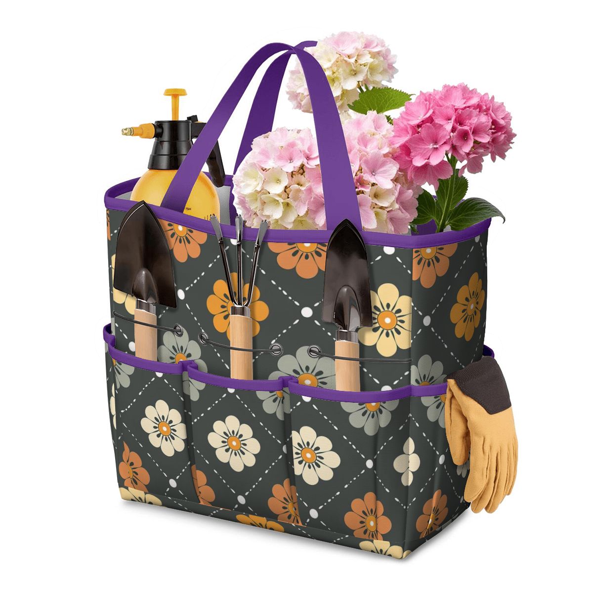 Scandinavian Floral, Mustard Yellow, Gray Mid Century Modern Garden Tool Bag - Mid Century Modern Gal