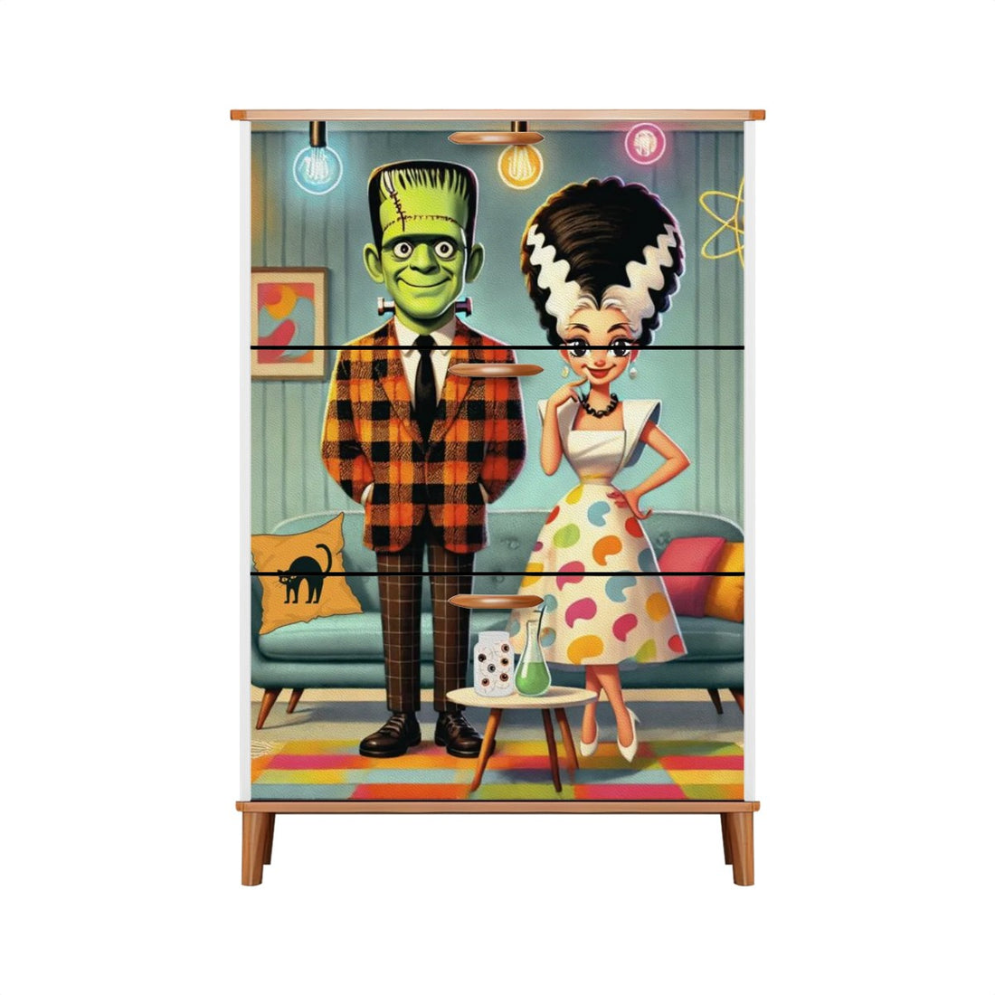 Frankenstien And Bride Of, Mid Centur Modern Kitschy Retro Shoe Cabinet - Mid Century Modern Gal