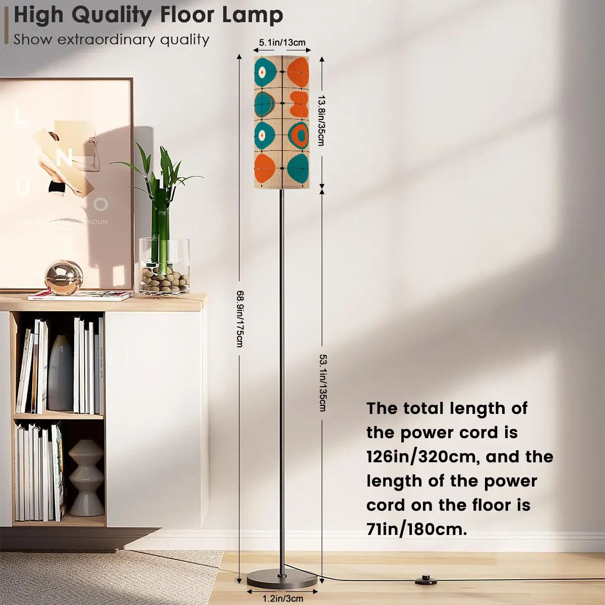 Mid Century Modern Minimalist Teal, Orange Geometric Retro Floor Lamp - Mid Century Modern Gal