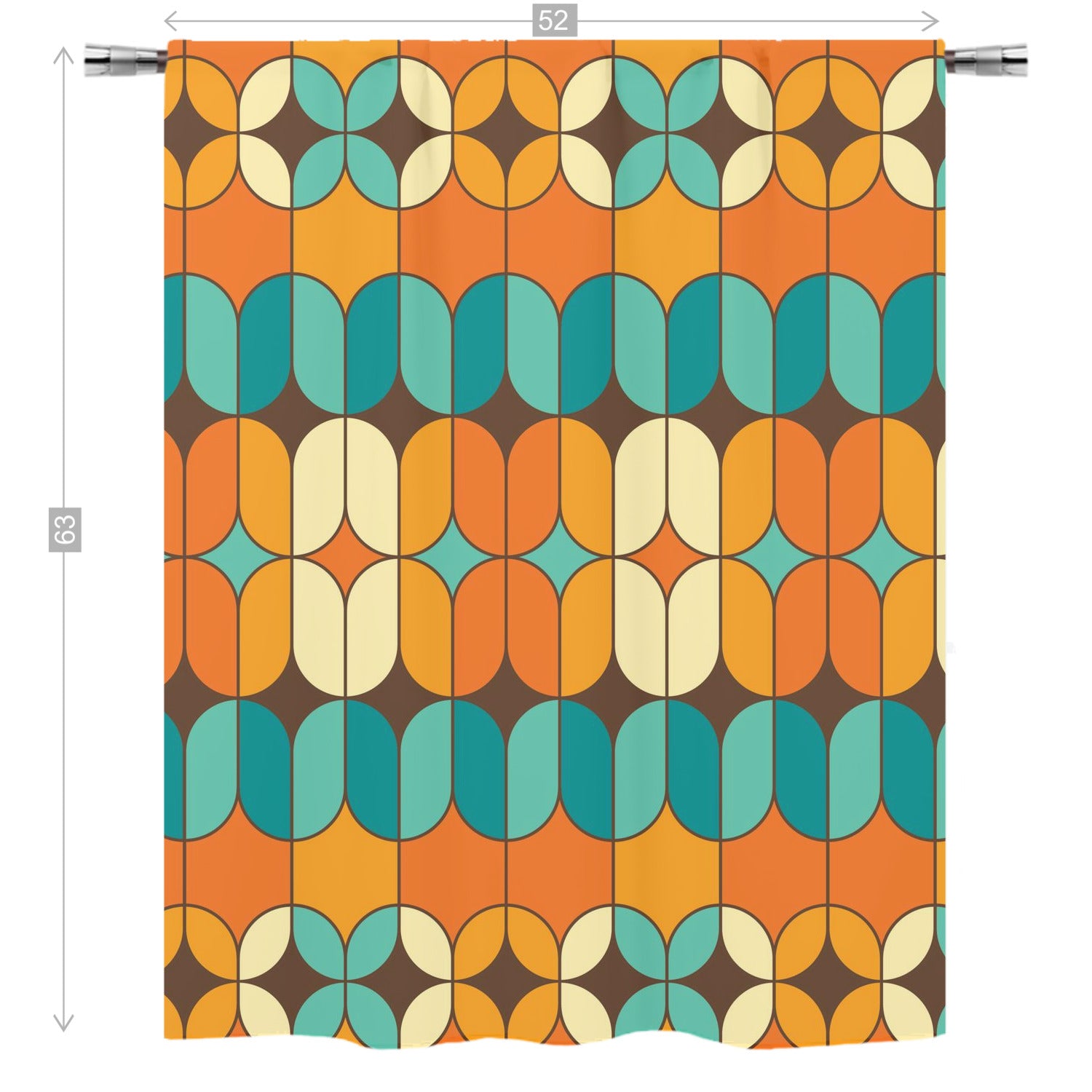 Mid Century Modern Curtain, Orange, Teal, Geometric Retro Design Single Panel - Mid Century Modern Gal