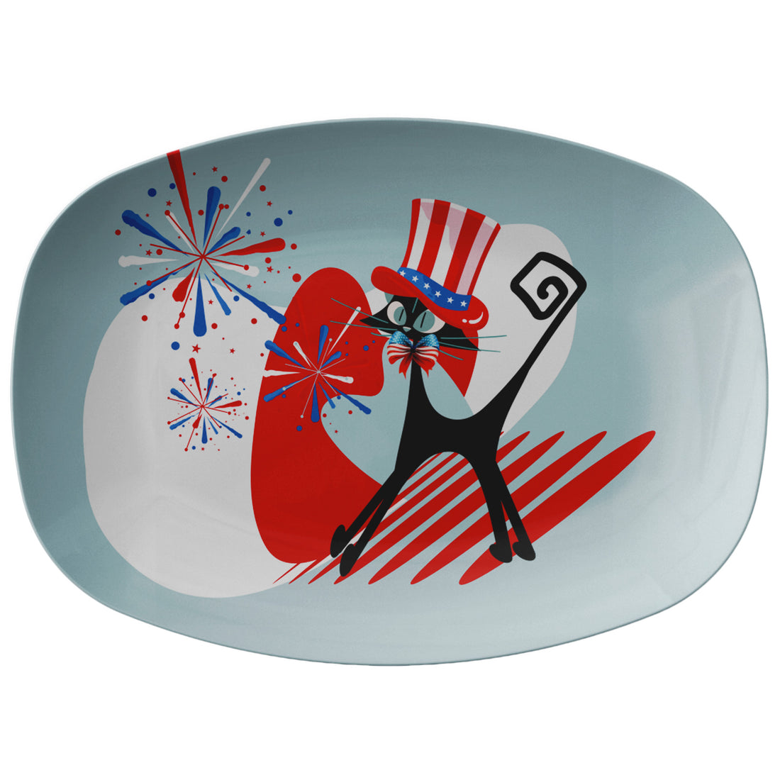 4th Of July BBQ Platter, Patriotic Atomic Kittie, Mid Mod Party Platter - Mid Century Modern Gal