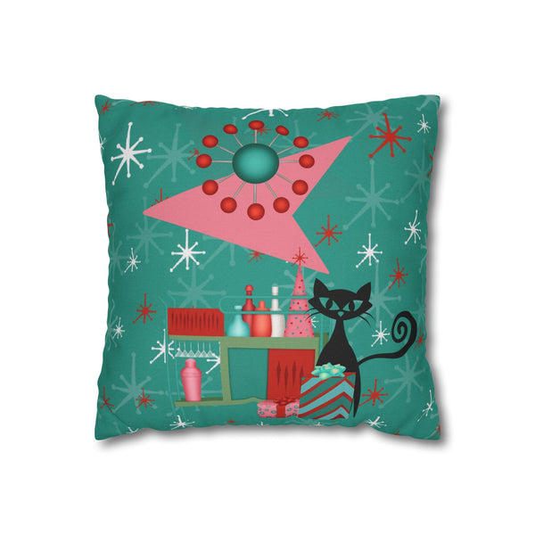 50's Atomic Cat Christmas Design, Kitschy Fun Cocktail Party Retro Christams Home Decor Pillow Cover