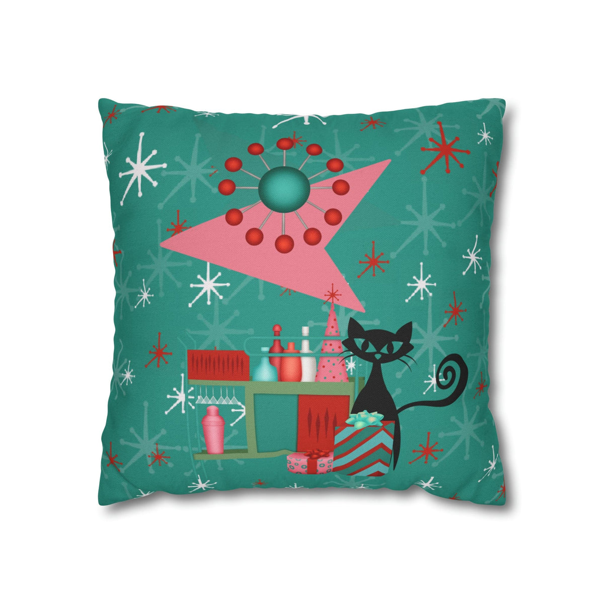 50's Atomic Cat Christmas Design, Kitschy Fun Cocktail Party Retro Christams Home Decor Pillow Cover Home Decor