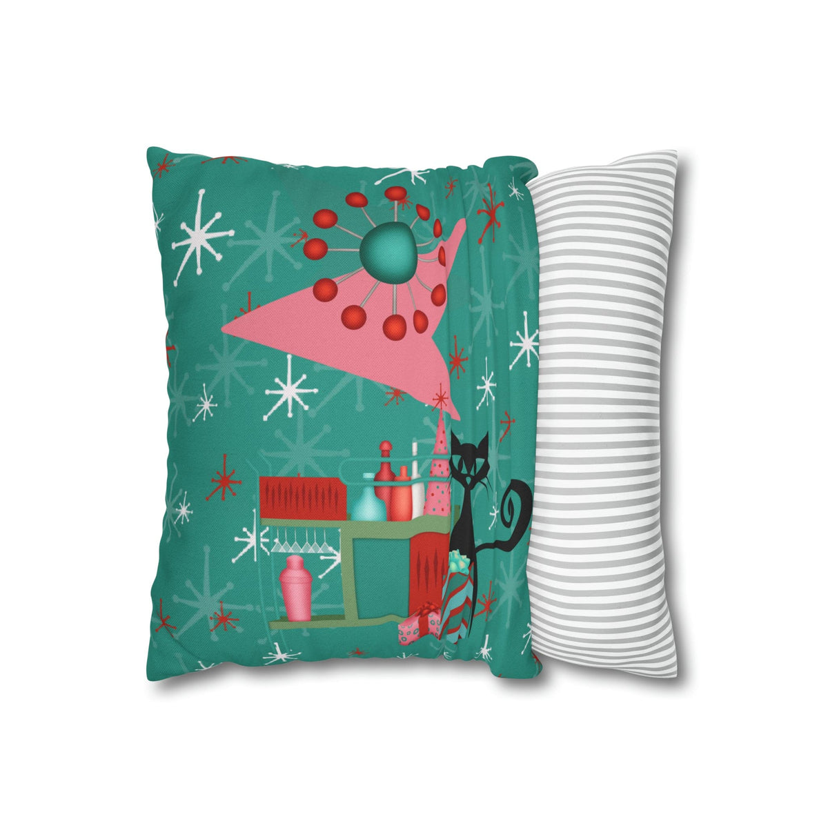 50's Atomic Cat Christmas Design, Kitschy Fun Cocktail Party Retro Christams Home Decor Pillow Cover Home Decor