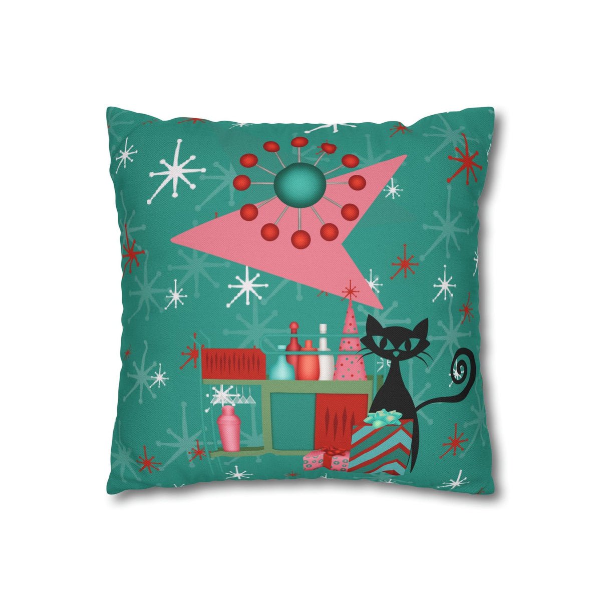 50's Atomic Cat Christmas Design, Kitschy Fun Cocktail Party Retro Christams Home Decor Pillow Cover Home Decor