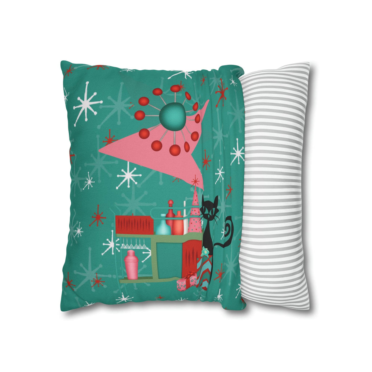 50's Atomic Cat Christmas Design, Kitschy Fun Cocktail Party Retro Christams Home Decor Pillow Cover Home Decor