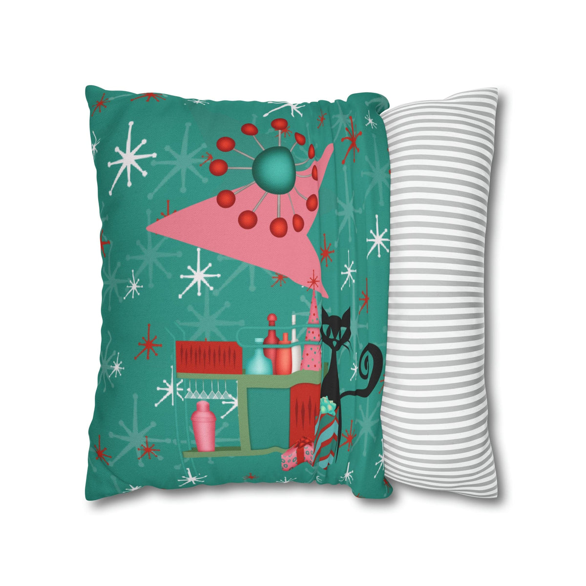 50's Atomic Cat Christmas Design, Kitschy Fun Cocktail Party Retro Christams Home Decor Pillow Cover Home Decor