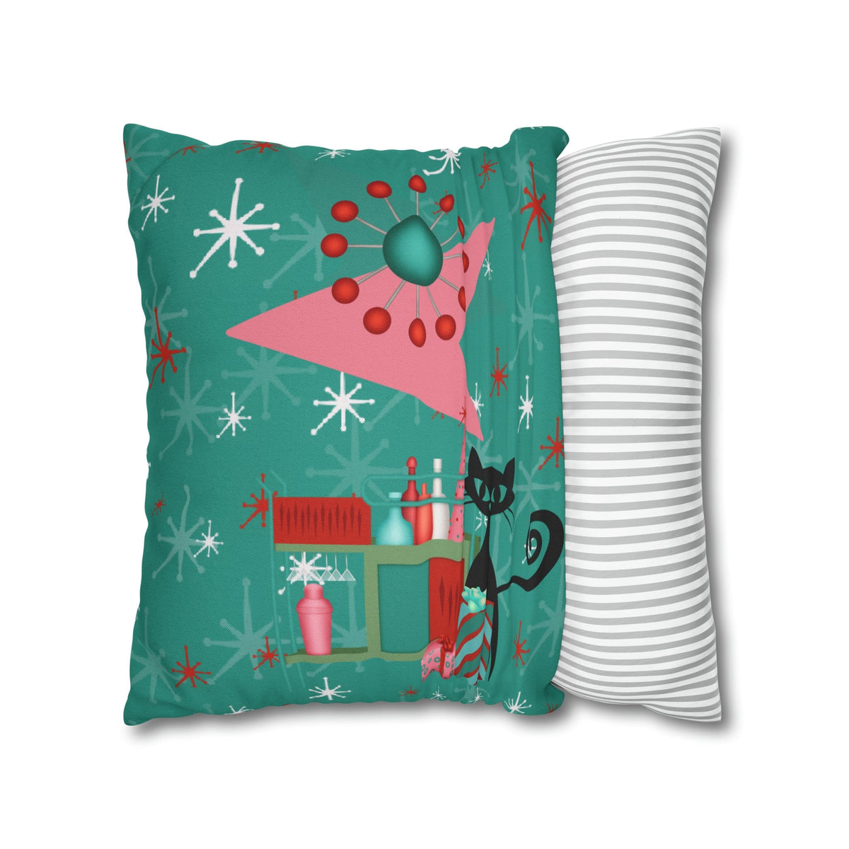 50's Atomic Cat Christmas Design, Kitschy Fun Cocktail Party Retro Christams Home Decor Pillow Cover Home Decor