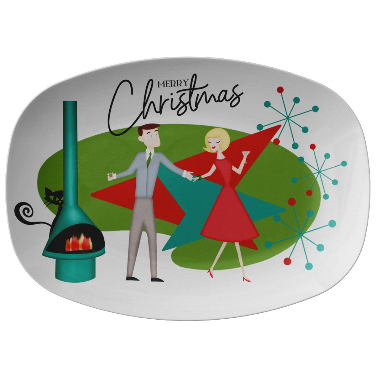 50's Kitchy Retro Christmas Dinner Platter, Mid Century Modern Party Housewarming, Retro Christmas Gift Kitchenware