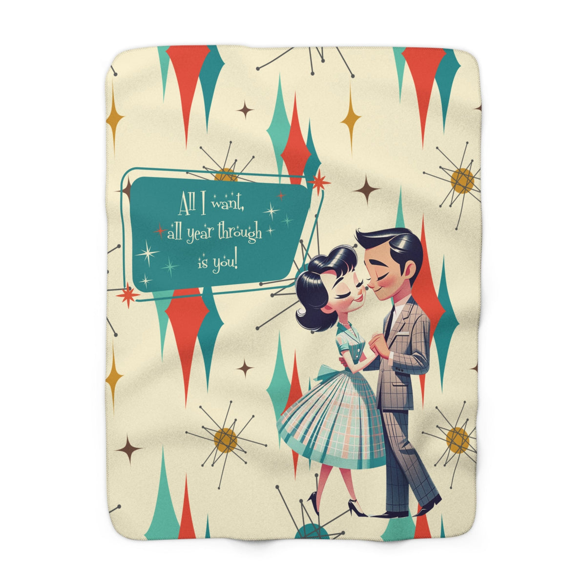 50's Mid Century Modern Atomic Franciscan Diamond, Lovey Dovey Couples Blanket Gift Home Decor