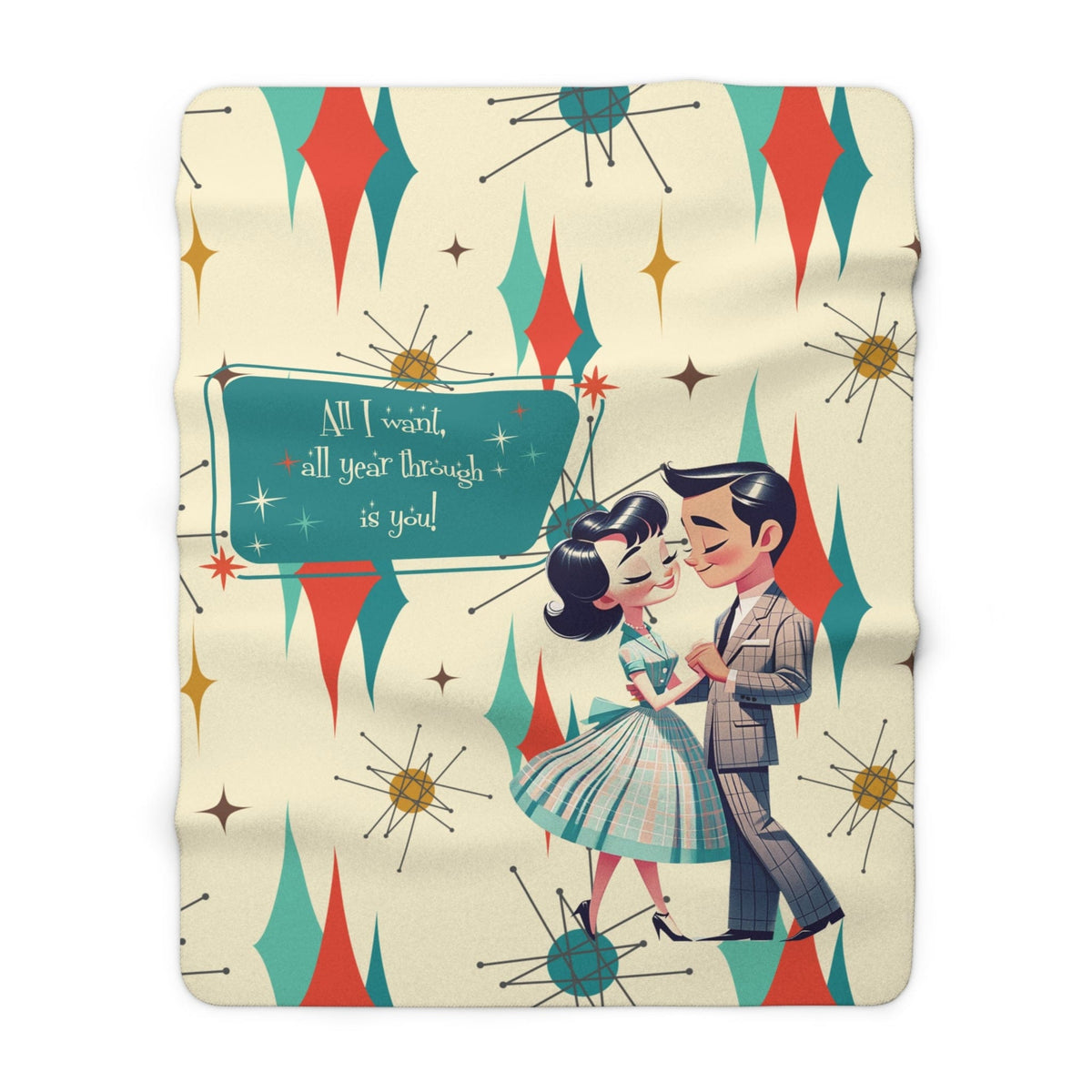 50's Mid Century Modern Atomic Franciscan Diamond, Lovey Dovey Couples Blanket Gift Home Decor