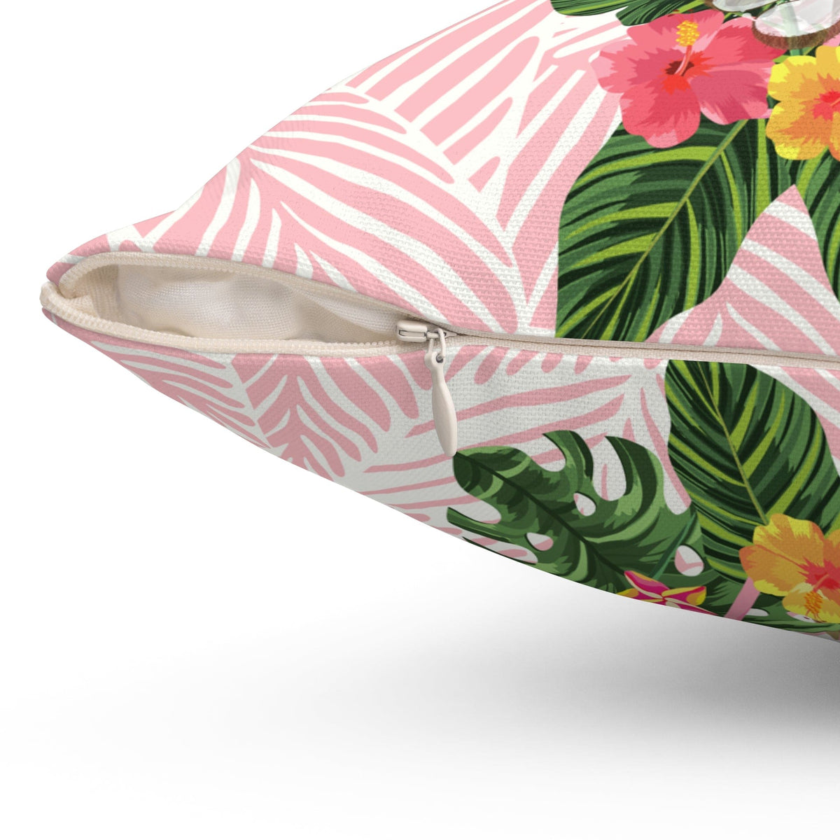 50's Pink Flamingo, Retro Summer Tropical Pink, White, Mid Century Modern Square Pillow Home Decor