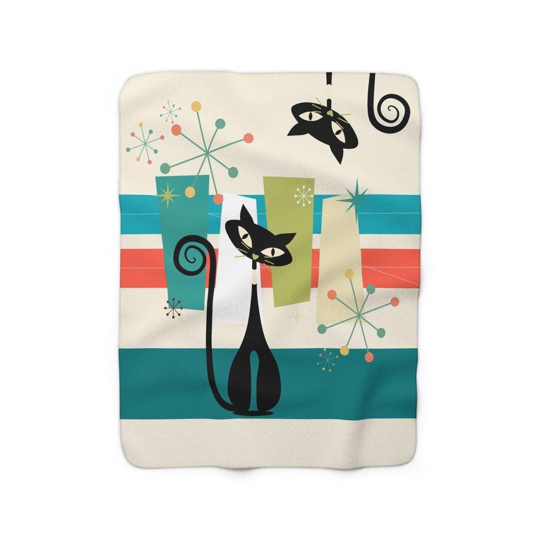 Atomic Cat, Kitschy Mid Century Modern Quirky Cozy Sherpa Fleece Blanket Home Decor 50&quot; × 60&quot;