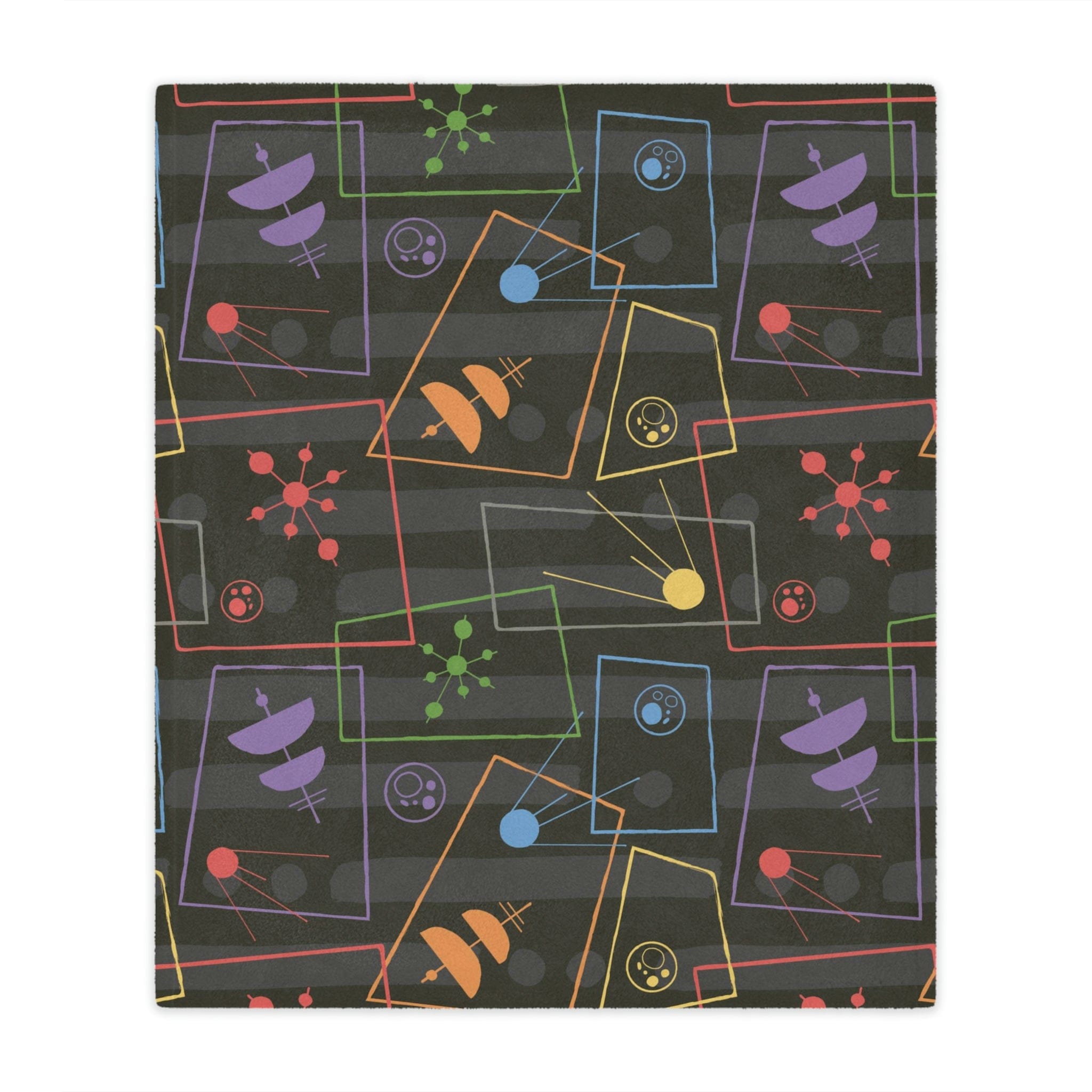 Atomic Space, Astro Stars, Mid Century Modern Gray, Funky Fun Minky Blanket Home Decor 50&quot; × 60&quot;