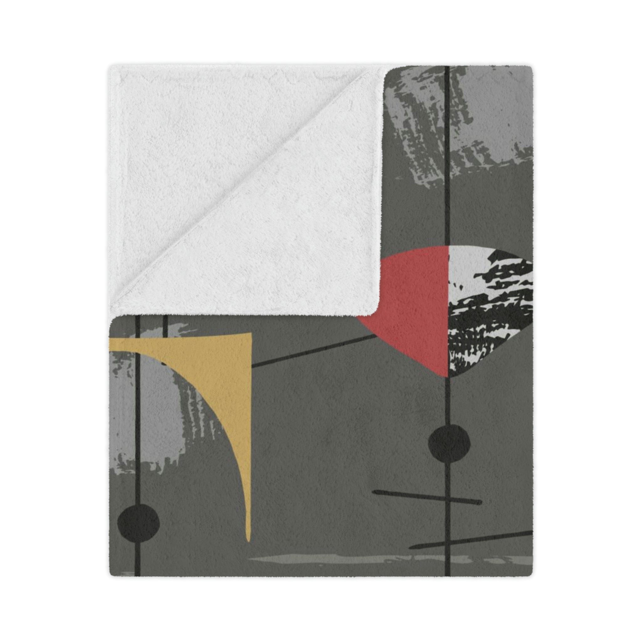 Mid Century Modern Abstract, Geometric, Retro Dark Gray Minky Blanket Home Decor 50&quot; × 60&quot;