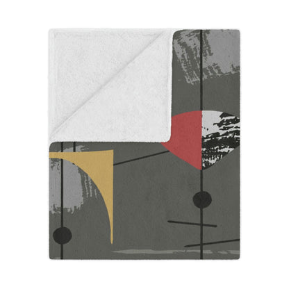 Mid Century Modern Abstract, Geometric, Retro Dark Gray Minky Blanket Home Decor 50&quot; × 60&quot;