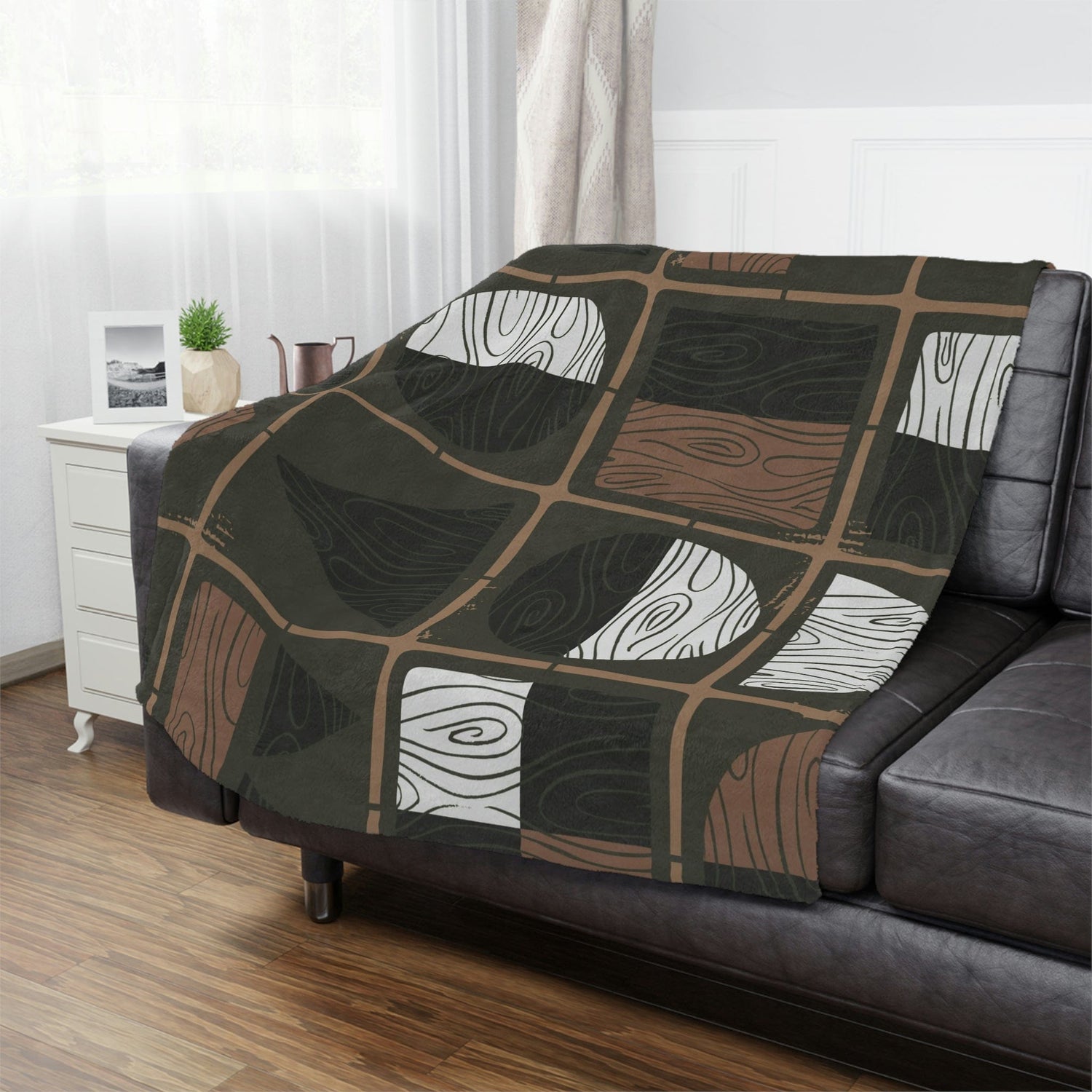 Mid Century Modern Blanket, Black, Olive Green, Brown, Geometric, Retro Home Decor Throw Blanket Home Decor 50&quot; × 60&quot;