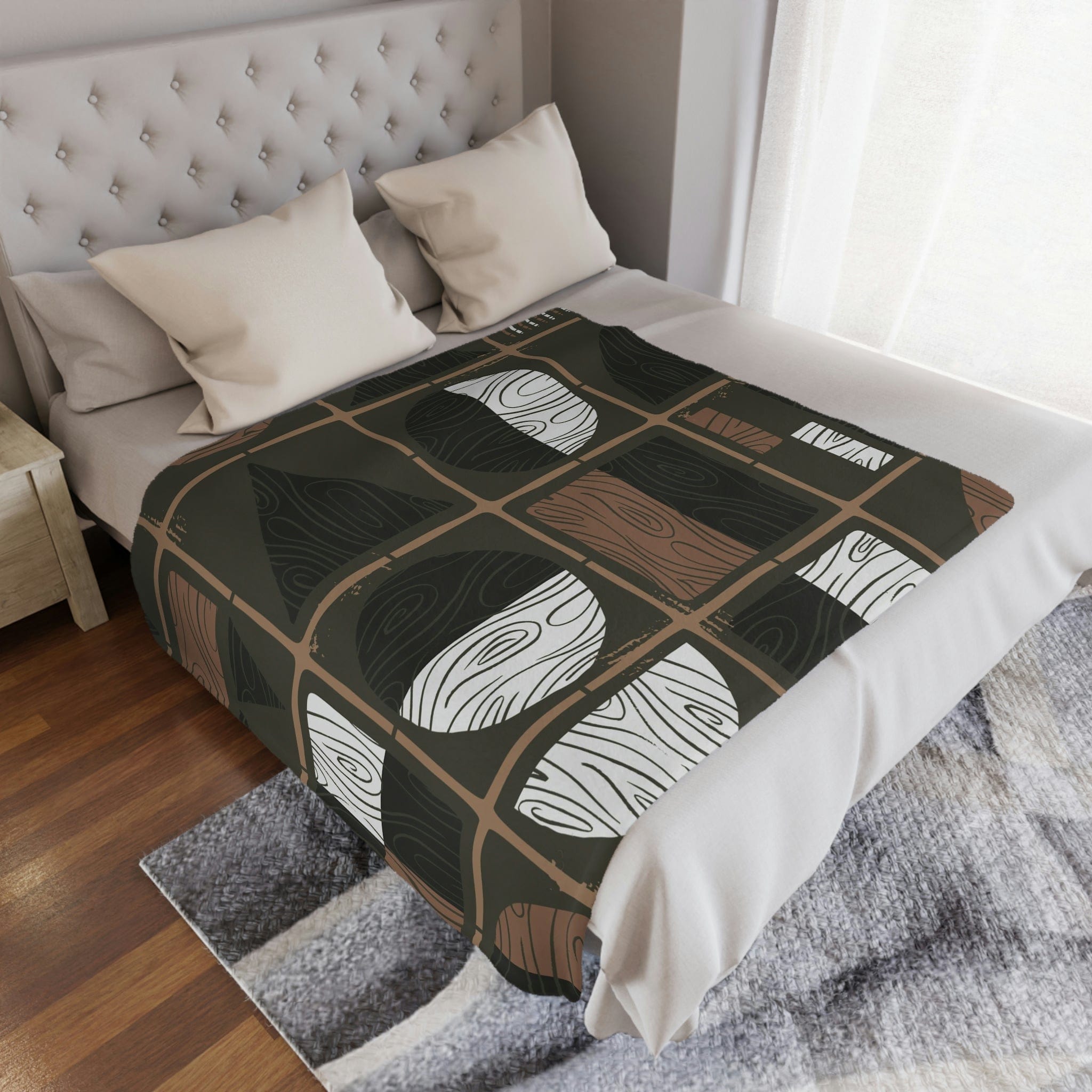 Mid Century Modern Blanket, Black, Olive Green, Brown, Geometric, Retro Home Decor Throw Blanket Home Decor 50&quot; × 60&quot;