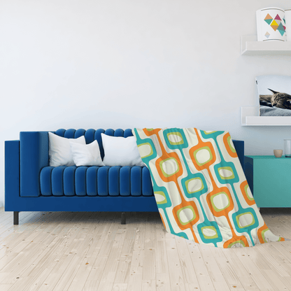 Mid Century Modern Geometric Retro Orange Teal Green Minky Blanket 7661357498523
