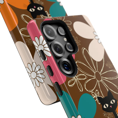 Atomic Cat Retro 70s Vibe Flower Power Tough Cases: Cute Floral and Cat Phone Case for Cat Lovers