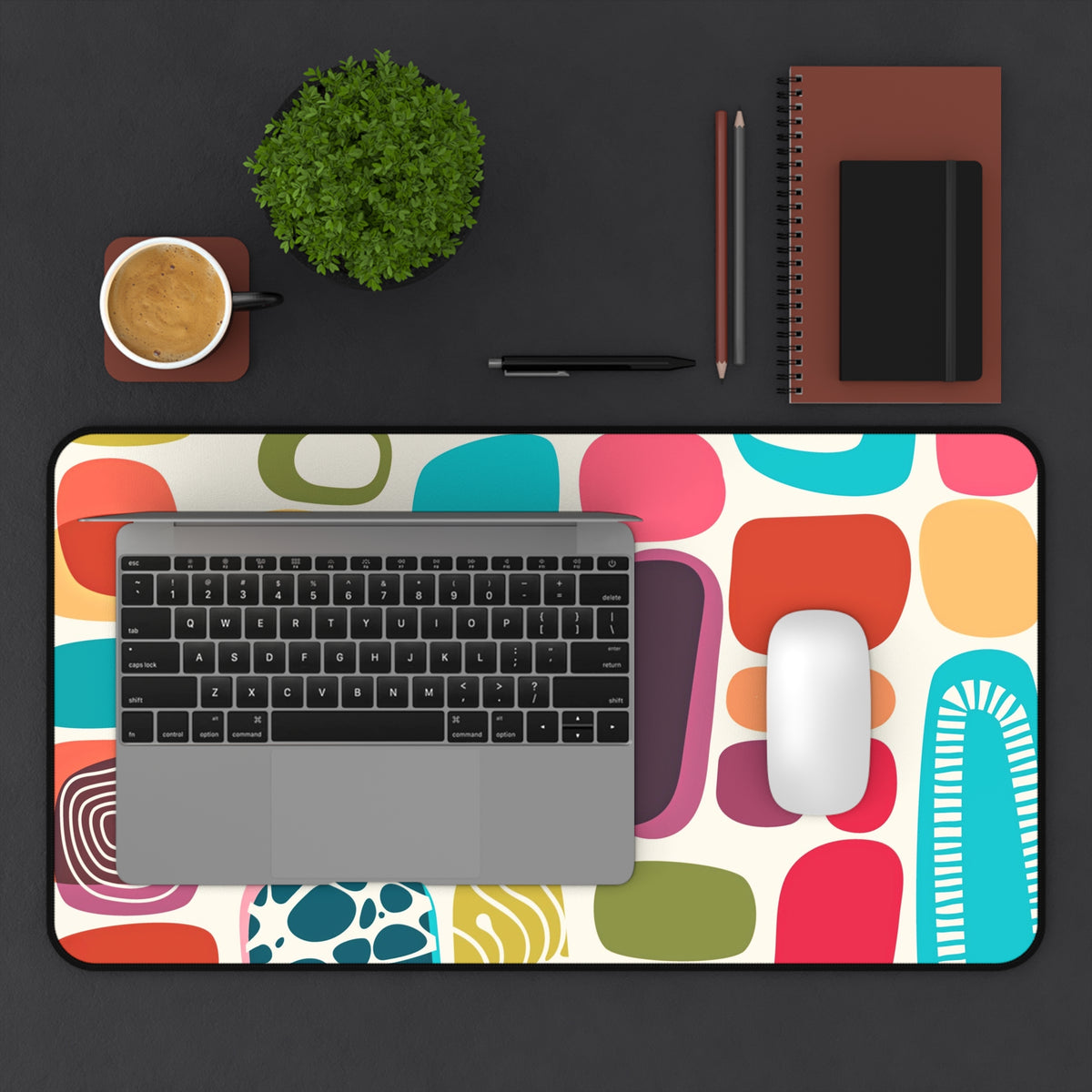Mid Century Modern Amoeba Designed Geometric Colorful Modern Desk Mat - Mid Century Modern Gal