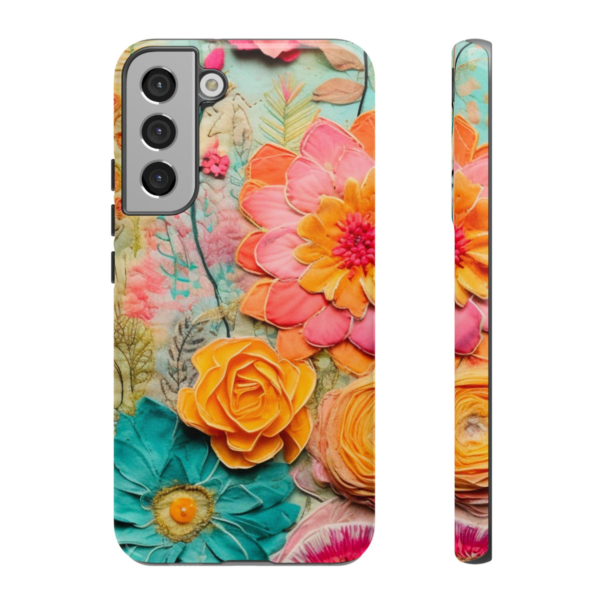 Boho Retro Floral Faux Pressed Flowers Smart Phone Tough Phone Cases