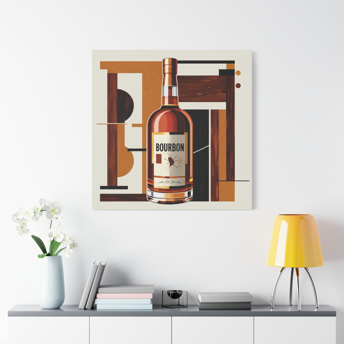 Abstract Bourbon Mid Mod Bauhaus Bourbon Lover Wall Art Canvas - Mid Century Modern Gal