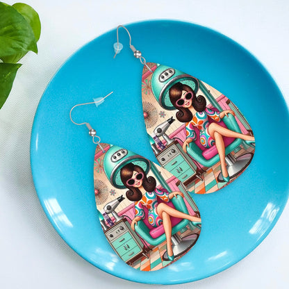 Gift For Hairdresser, Kitschy Mod Quirky Cute Retro Teardrop Earrings - Mid Century Modern Gal