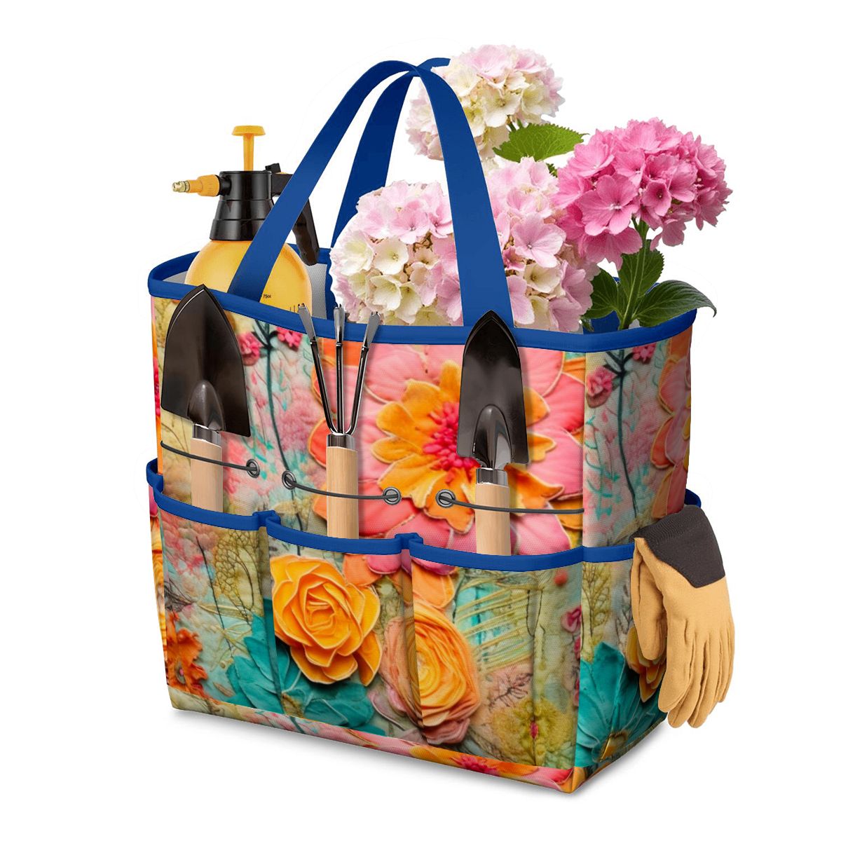 Bohemian Retro Flower, Faux Pressed Floral Mod Garden Tool Bag - Mid Century Modern Gal