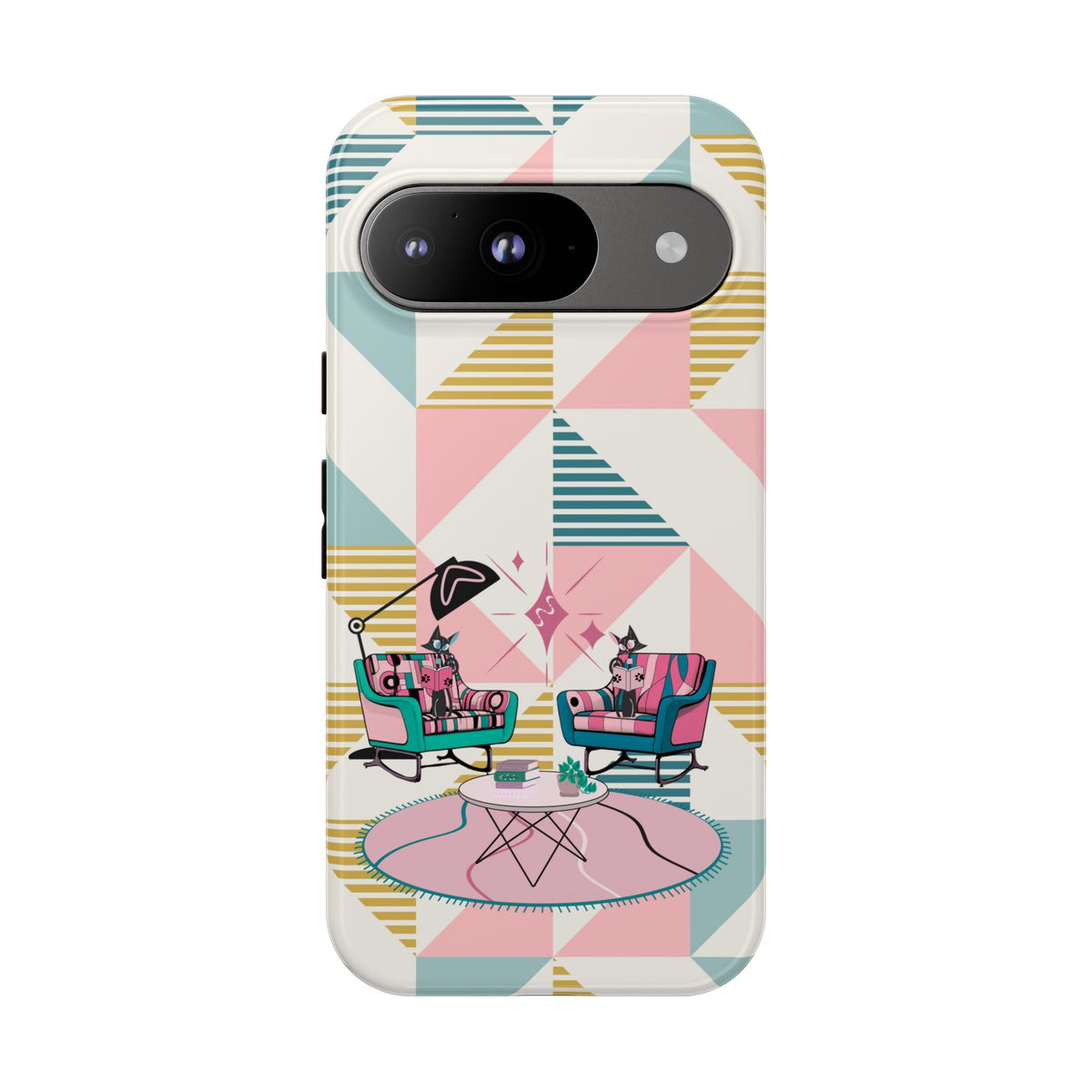 Atomic Cats Reading, Book Talk, Book Lover, Retro Chic Phone Case with Retro Vibe - Cozy Living Room Design