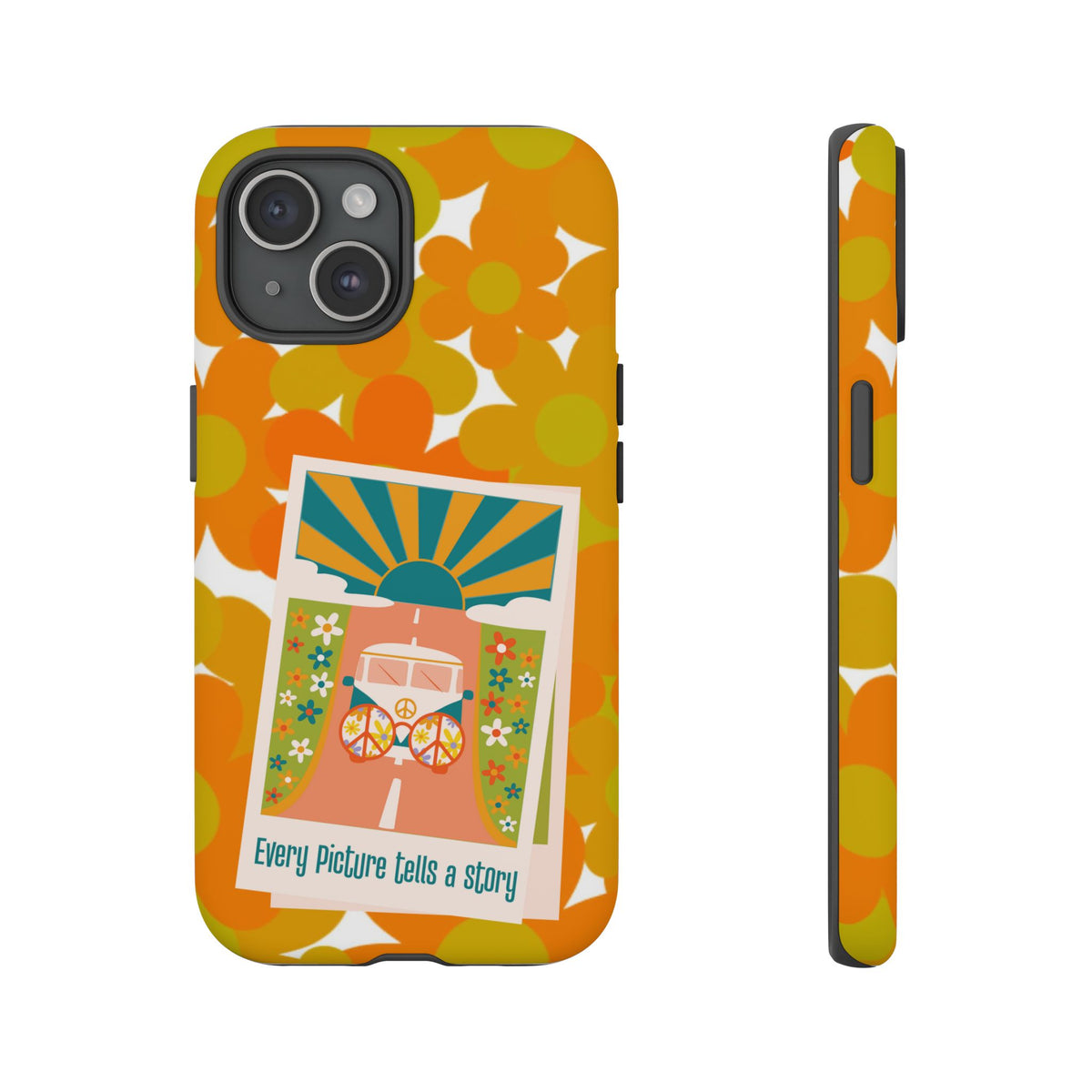 Retro Phone Case, Orange Flower Power, Polaroid Picture, Mod Smart Phone Tough Phone Cases