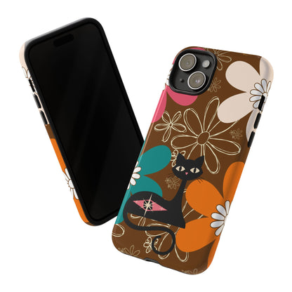 Atomic Cat Retro 70s Vibe Flower Power Tough Cases: Cute Floral and Cat Phone Case for Cat Lovers
