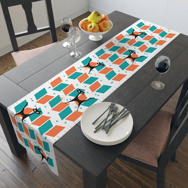 Atomic Cat Mid Mod Orange, Teal, Kitschy Retro Table Runner