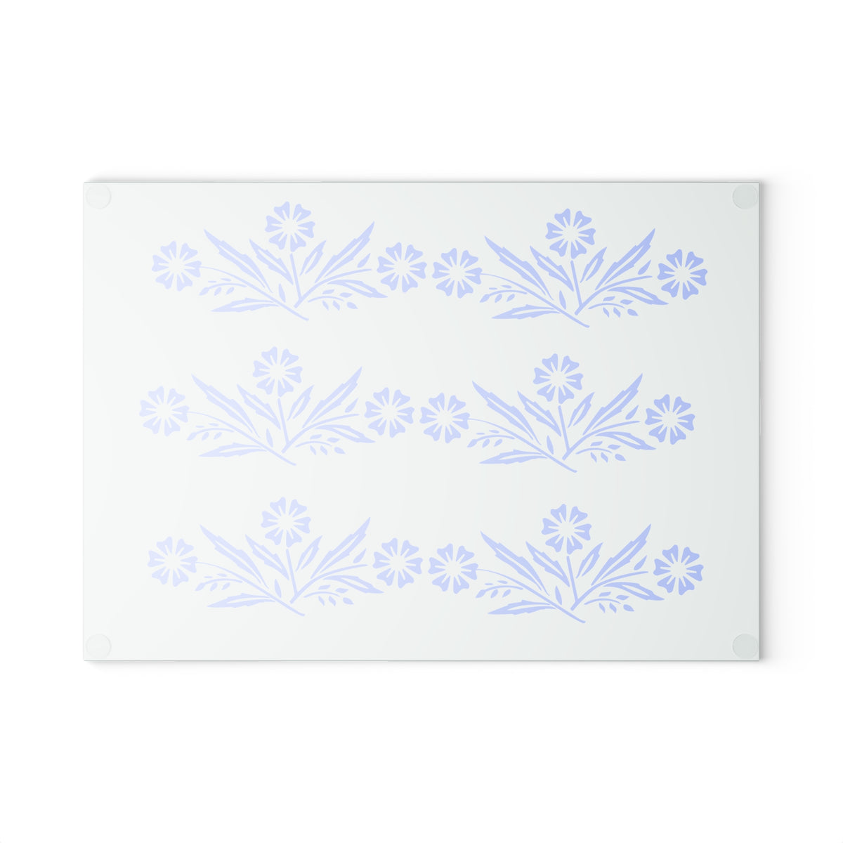Blue Cornflower Kitschy Kitchen Coriningware Inspired Glass Cutting Board - Mid Century Modern Gal