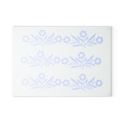 Blue Cornflower Kitschy Kitchen Coriningware Inspired Glass Cutting Board