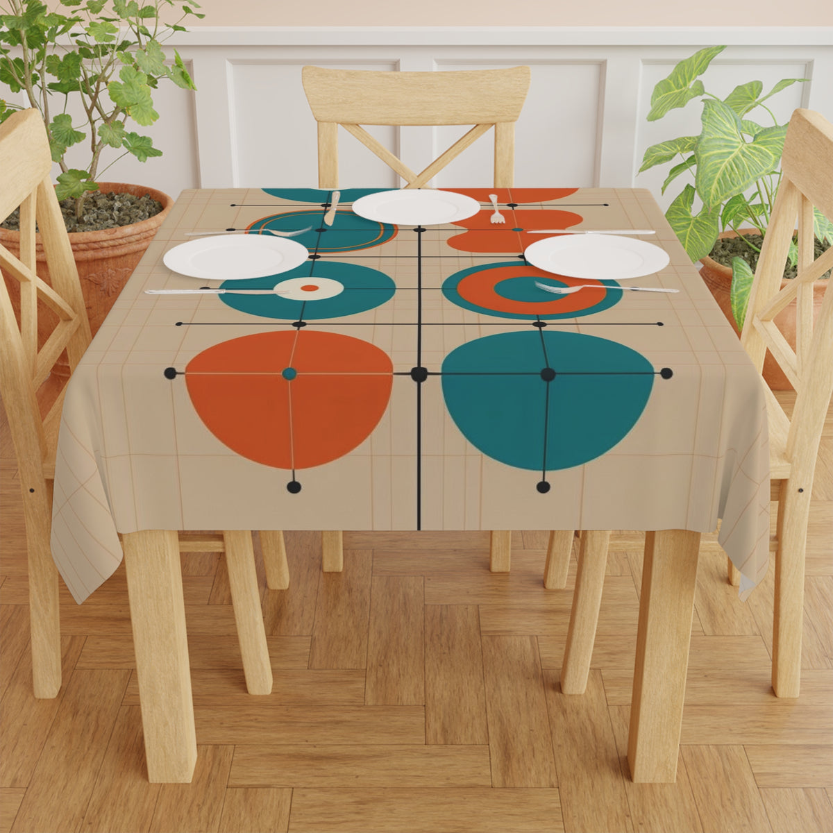 Mid Century Modern Minimalist Geometric  Retro Tablecloth - Mid Century Modern Gal